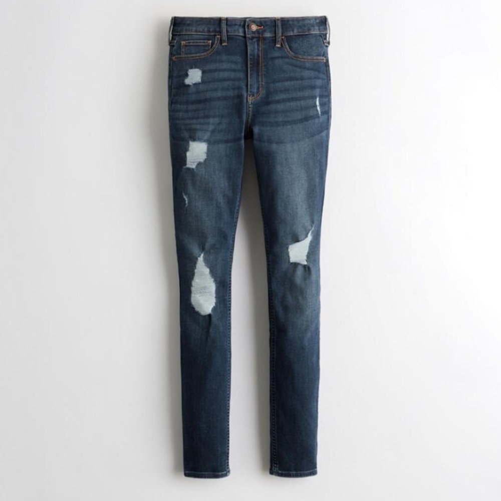 Ripped Dark Hollister High-Rise Skinny Jeans